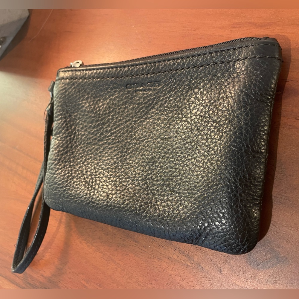Coach Black Pebbled Leather Wristlet Clutch